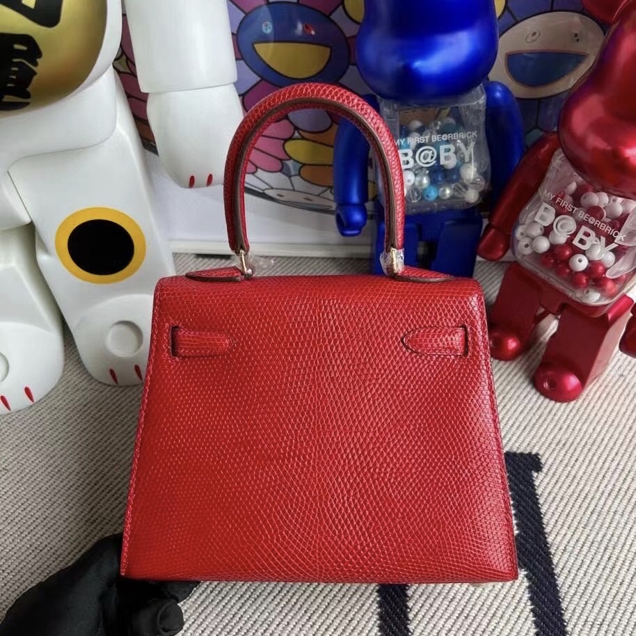 Hermès Kelly Mini 20 Sellier 大耳朵 Q5 Rose casaque 國旗紅 Lizard 進口蜥蜴皮