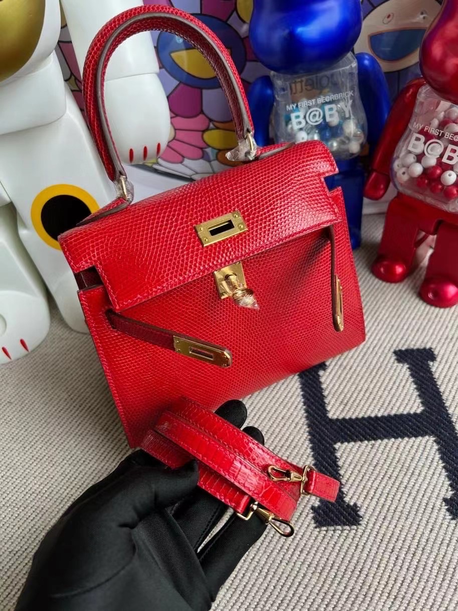 Hermès Kelly Mini 20 Sellier 大耳朵 Q5 Rose casaque 國旗紅 Lizard 進口蜥蜴皮