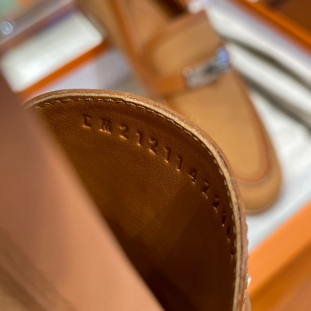 愛馬仕 Hermès Destin樂福鞋 天然色/鎏金米色 小牛皮和棉質帆佈樂福鞋