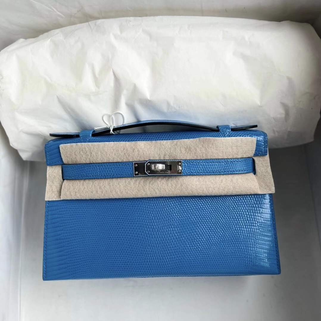 UAE United Arab Emirates Hermes Mini Kelly Pochette 7Q 希臘藍 Blue Mykonos Lizard