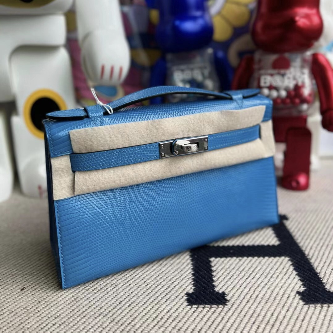 UAE United Arab Emirates Hermes Mini Kelly Pochette 7Q 希臘藍 Blue Mykonos Lizard