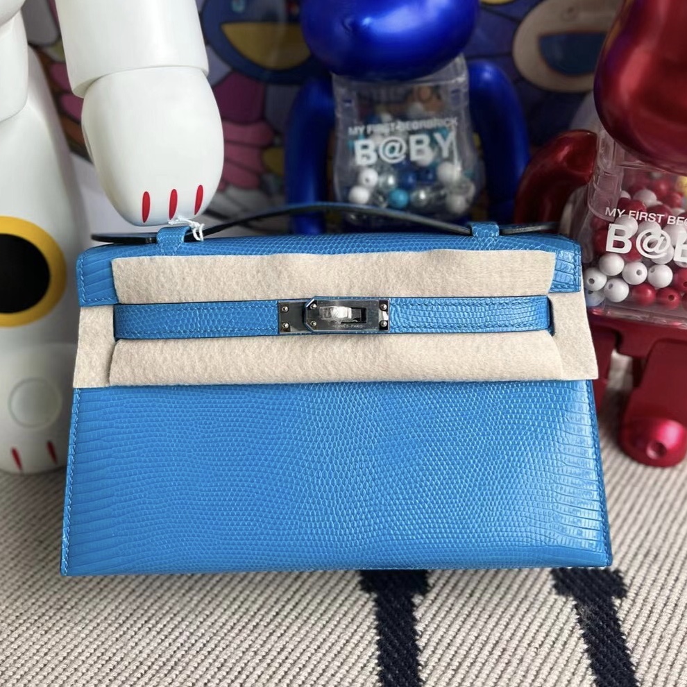 UAE United Arab Emirates Hermes Mini Kelly Pochette 7Q 希臘藍 Blue Mykonos Lizard