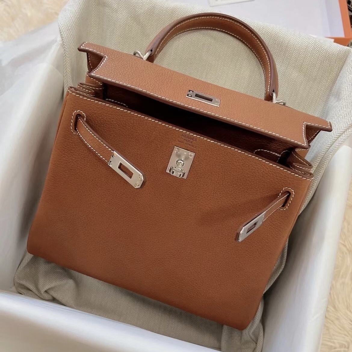 Kuwait Hermes Kelly 25cm Barenia Faubourg 福寶馬鞍 馬鞍色 銀扣