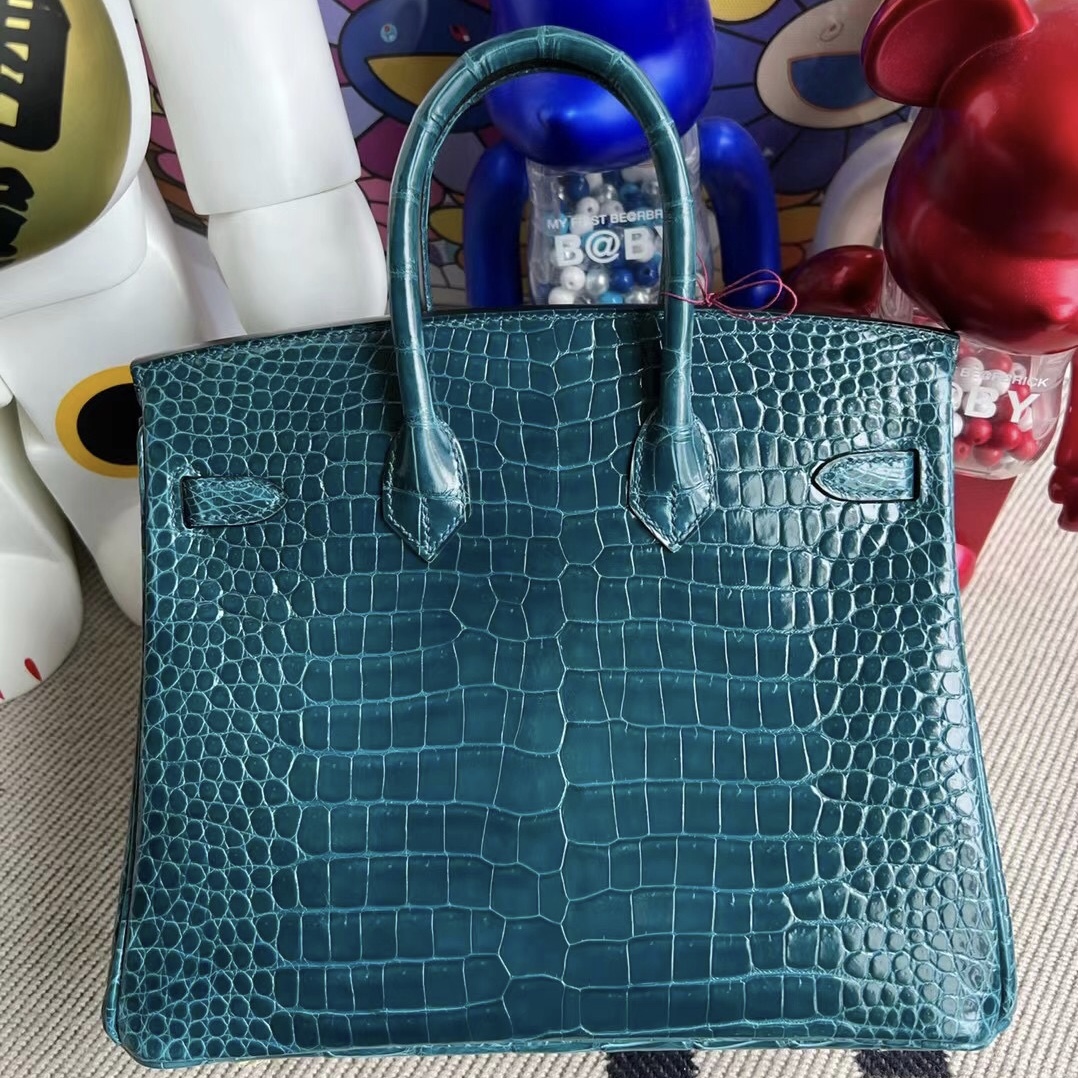 Saudi Arabia Riyadh Hermes Birkin 25cm W0 Vert Bosphore 亮面倒v澳洲灣鱷