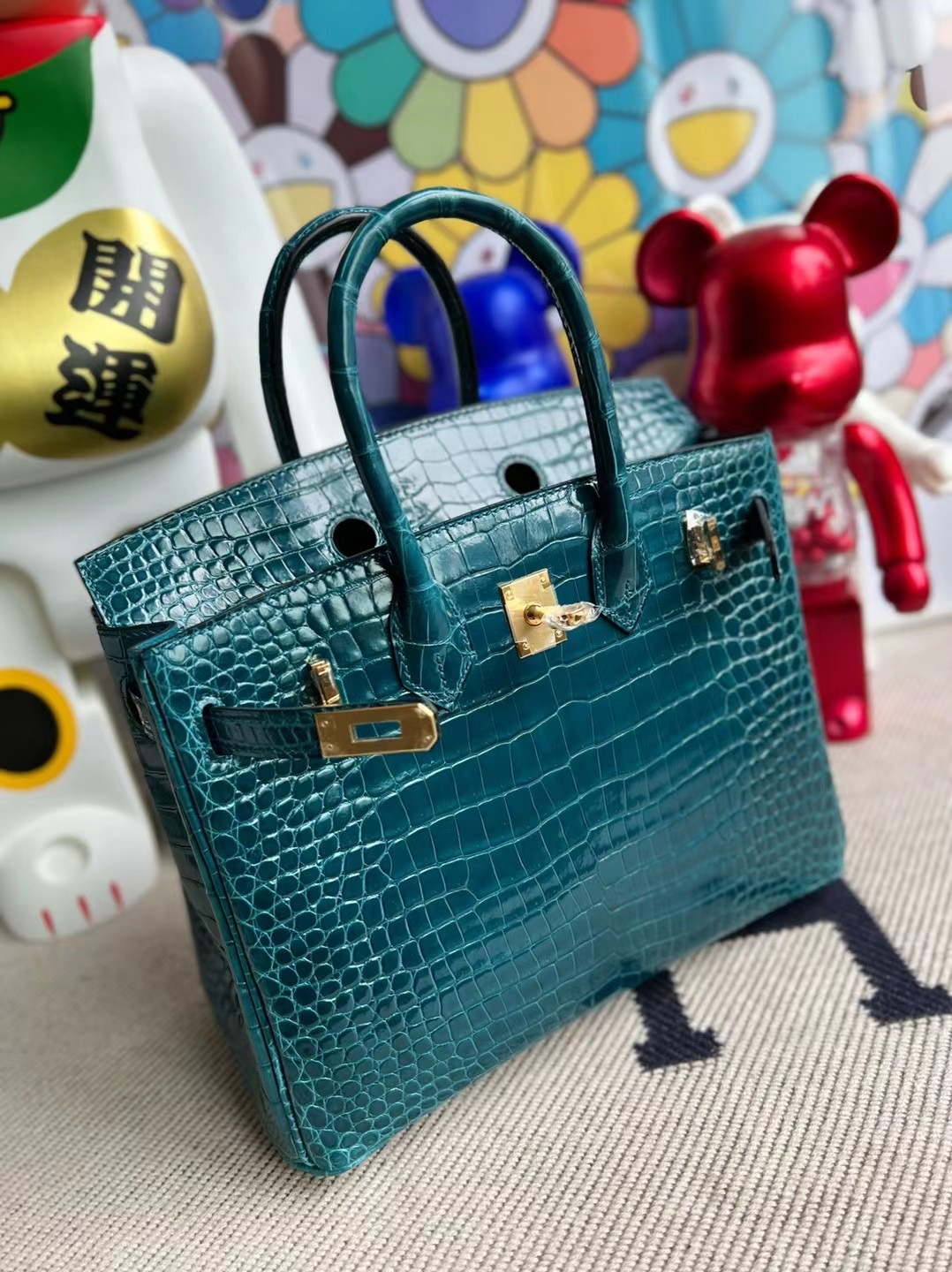 Saudi Arabia Riyadh Hermes Birkin 25cm W0 Vert Bosphore 亮面倒v澳洲灣鱷