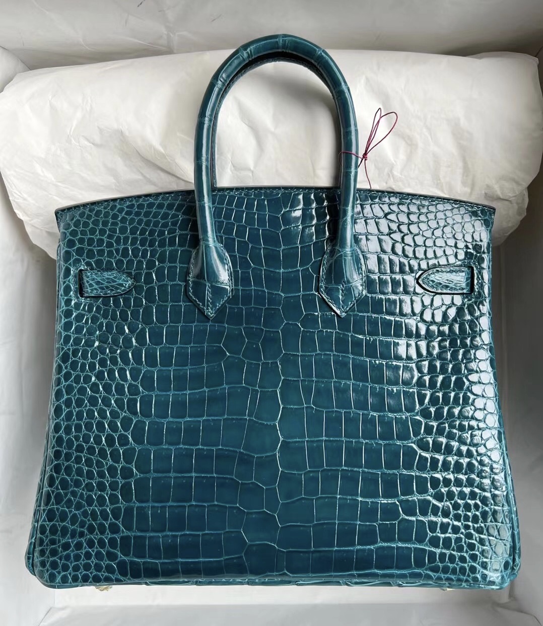 Saudi Arabia Riyadh Hermes Birkin 25cm W0 Vert Bosphore 亮面倒v澳洲灣鱷