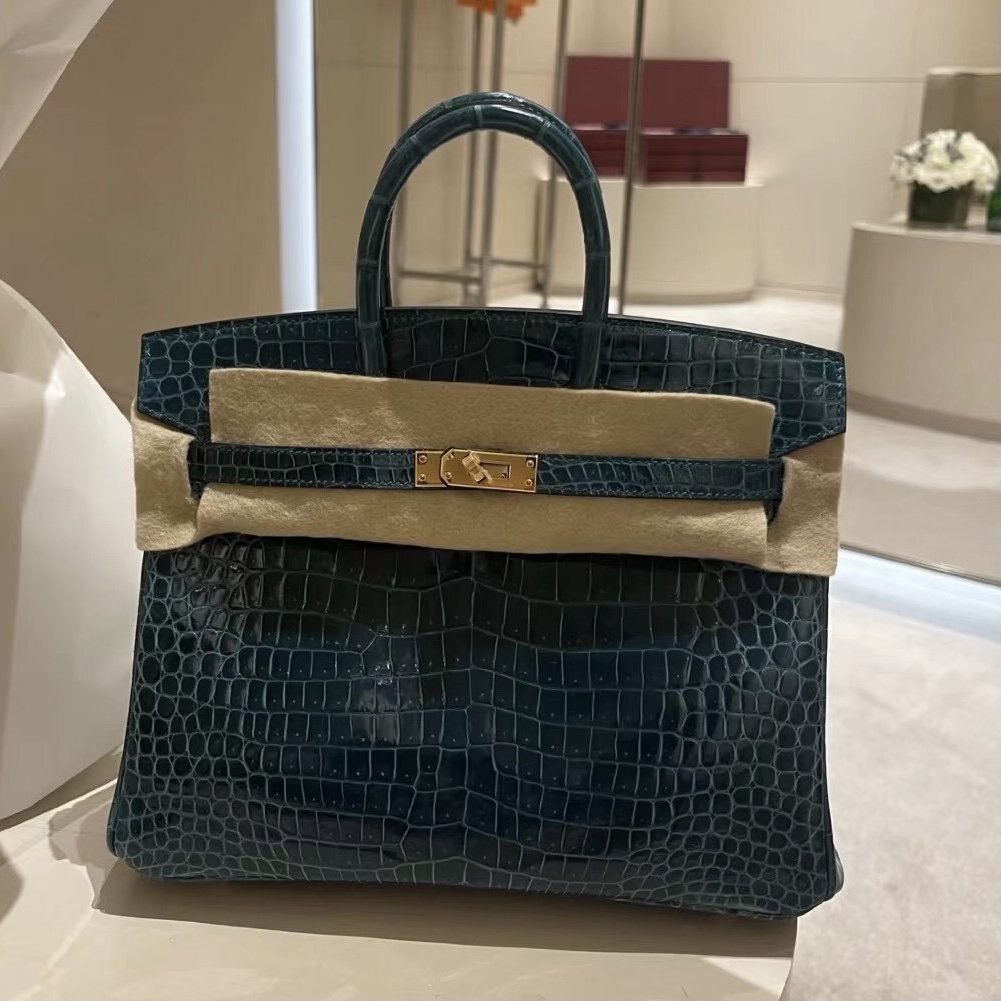 Saudi Arabia Riyadh Hermes Birkin 25cm W0 Vert Bosphore 亮面倒v澳洲灣鱷