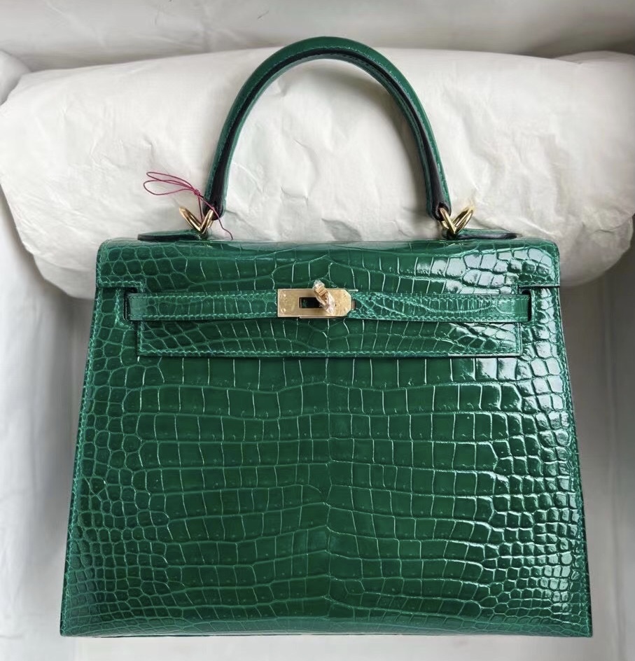 Bahrain Hermes Kelly 25cm 67 Vert Fonce 祖母綠 亮面方塊美洲鱷魚