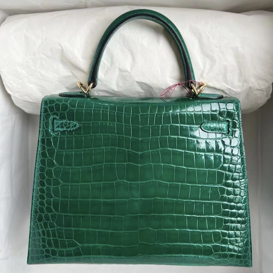 Bahrain Hermes Kelly 25cm 67 Vert Fonce 祖母綠 亮面方塊美洲鱷魚