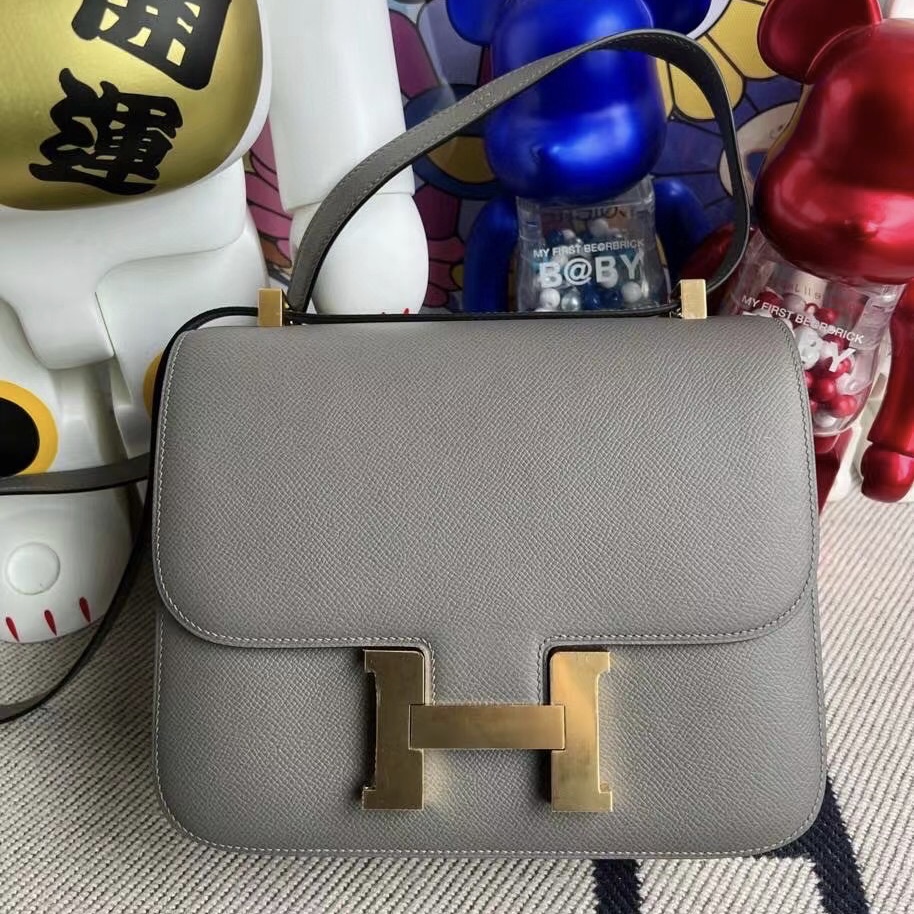 Dubai Hermes Constance 24cm Epsom 0L Gris Meyer 積雨雲灰 金扣 全手工蜜蠟線縫製