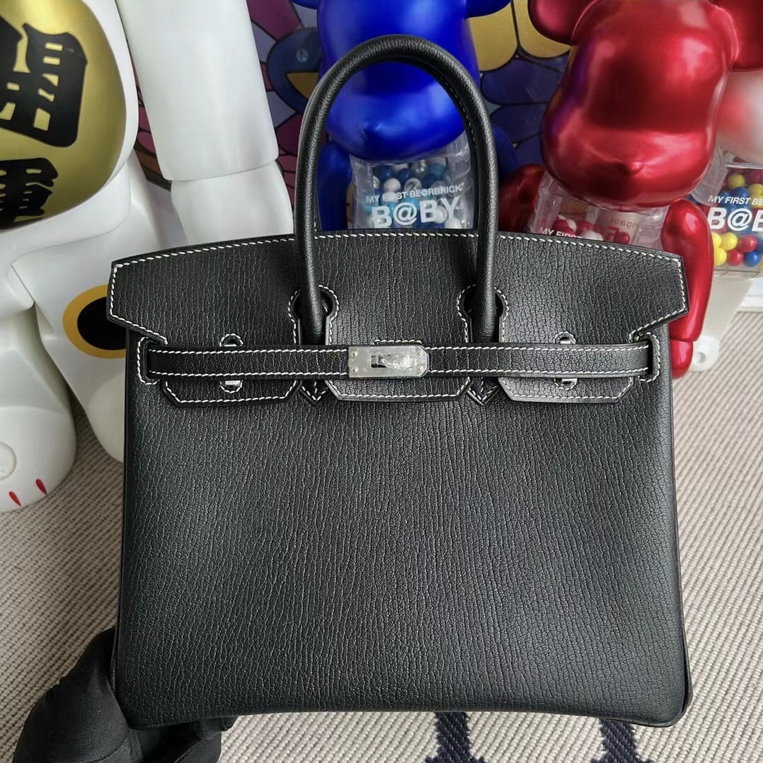 Bahrain Hermes Birkin 25cm Chevre Mysore 89 Noir 內拼 9V Jaune Dor 拉絲銀扣 馬蹄印