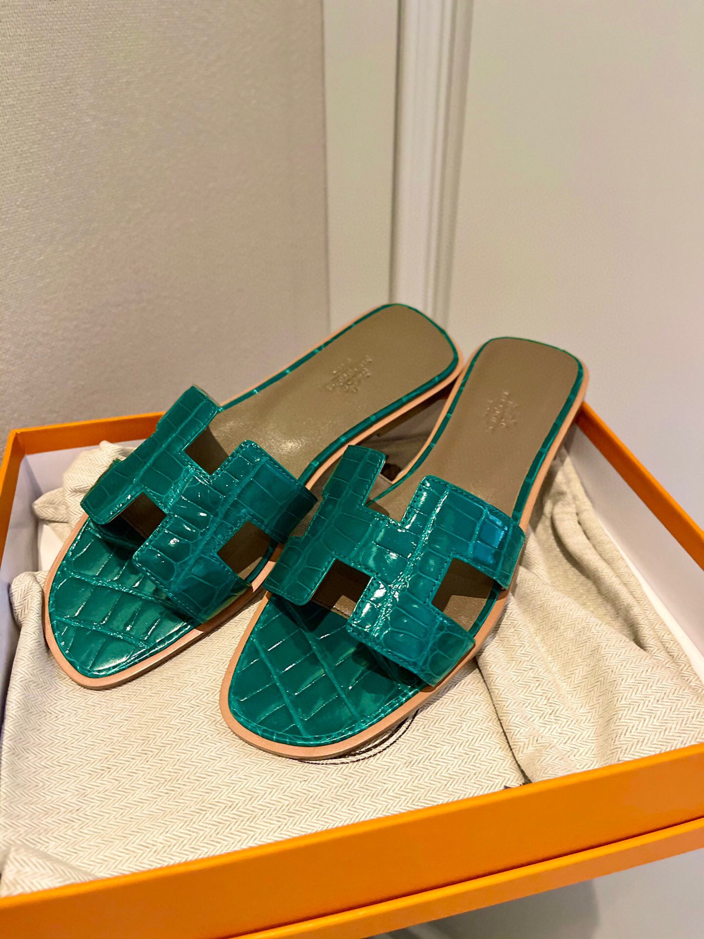 Saudi Arabia Dammam  Hermes Oran sandal Shiny Alligator Crocodile