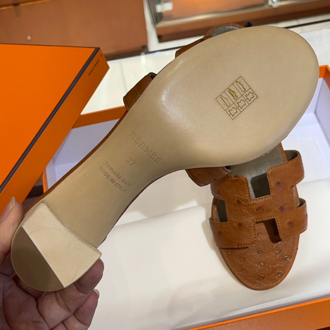 愛馬仕拖鞋女 Hermès Oasis 涼鞋 Oran sandal Ostrich 進口KK南非鴕鳥皮