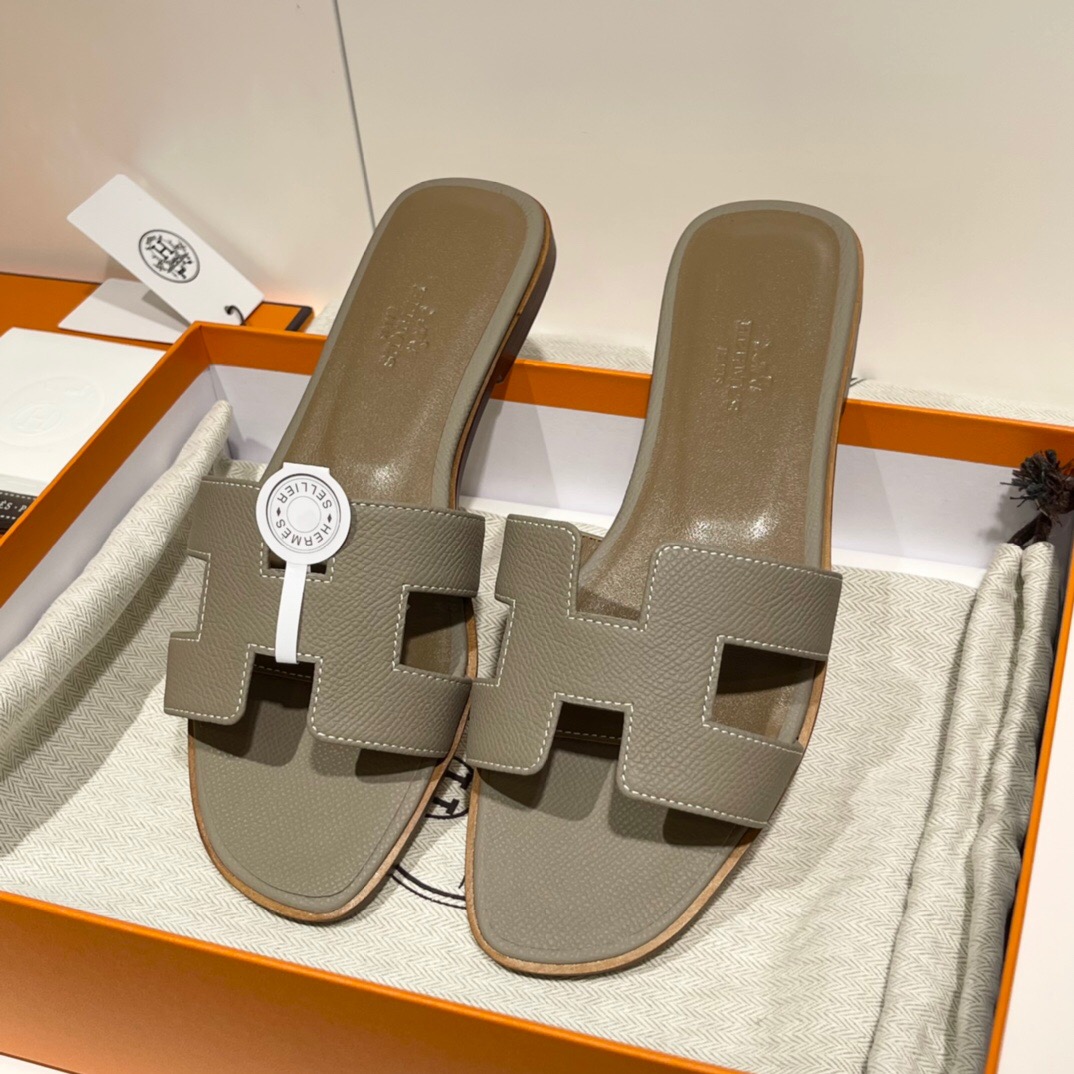 愛馬仕拖鞋 Hermes Epsom Oran sandal M8 Gris Asphalte 瀝青灰