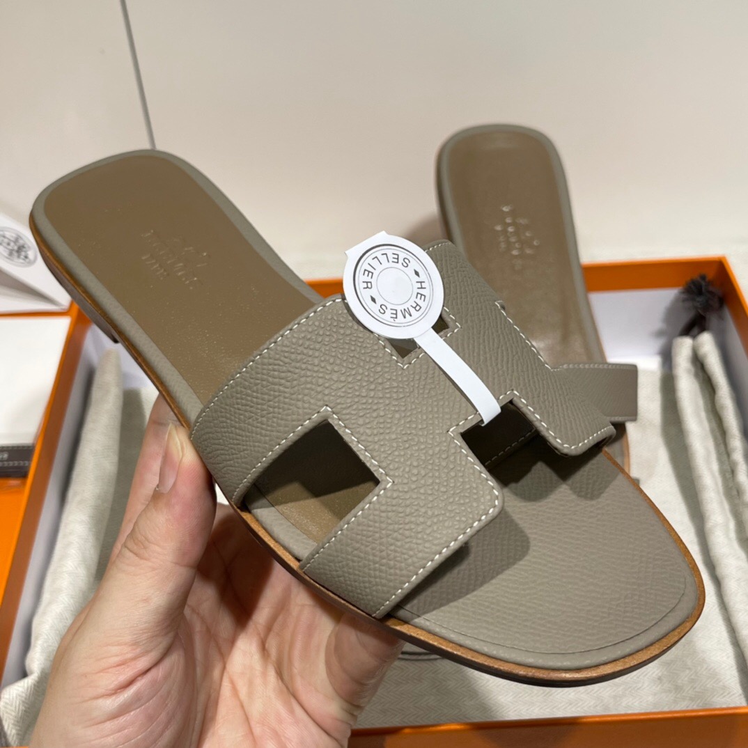 愛馬仕拖鞋 Hermes Epsom Oran sandal M8 Gris Asphalte 瀝青灰