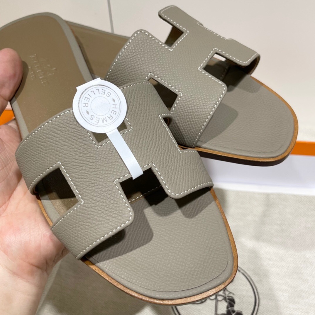 愛馬仕拖鞋 Hermes Epsom Oran sandal M8 Gris Asphalte 瀝青灰