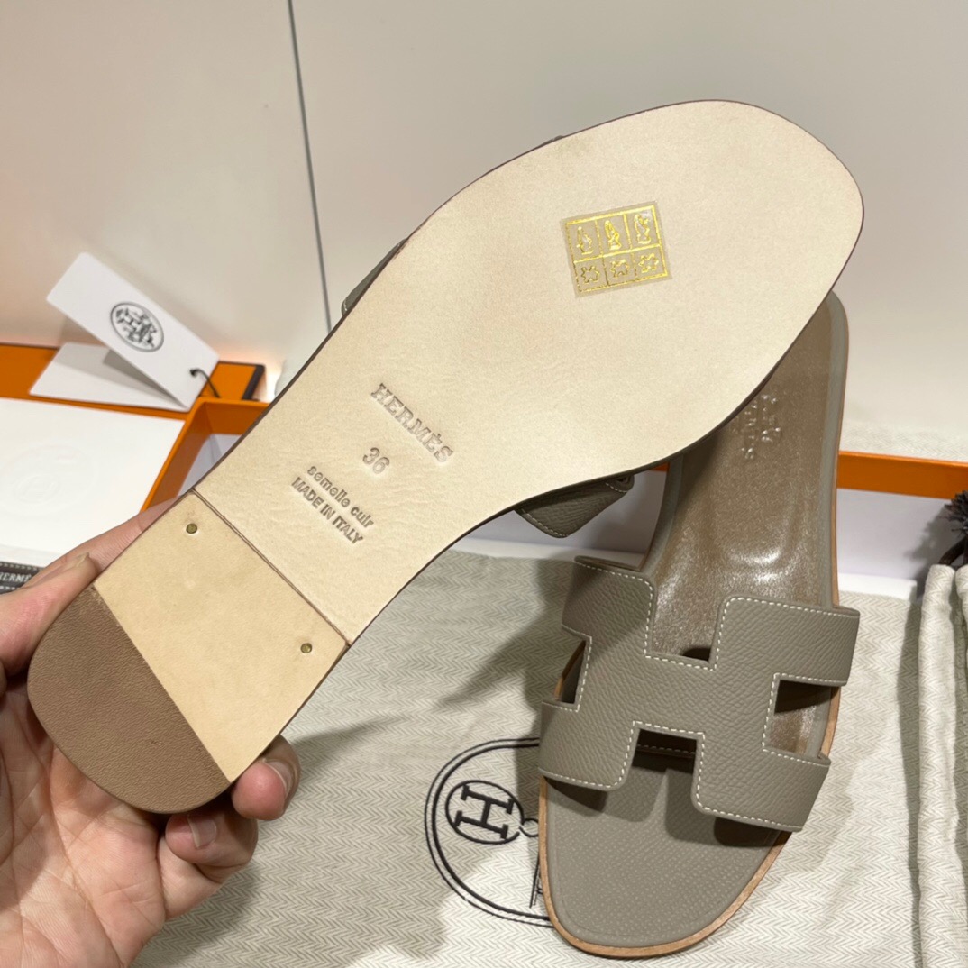 愛馬仕拖鞋 Hermes Epsom Oran sandal M8 Gris Asphalte 瀝青灰