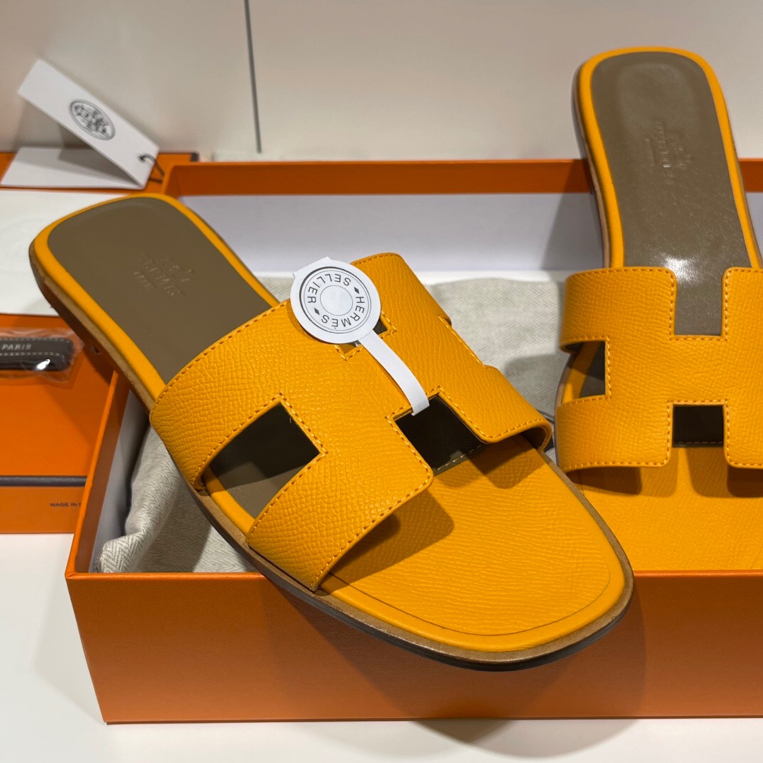 愛馬仕拖鞋 Malaysia Hermes Epsom Oran 涼鞋 Oran sandal 9V Verrou 太陽黃