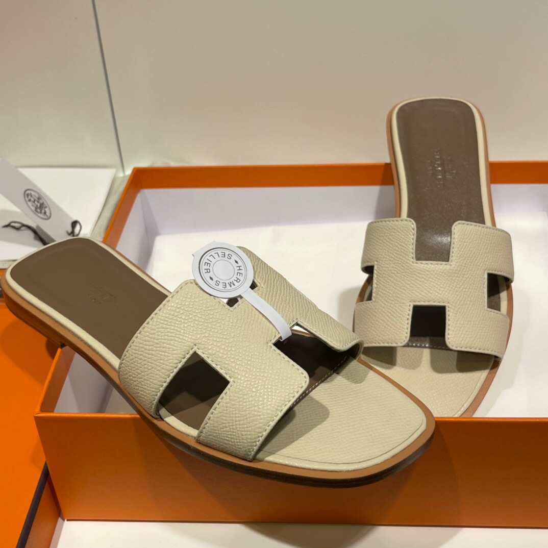 愛馬仕拖鞋 Hong Kong Hermes Epsom Oran sandal 10 Craie 奶昔白