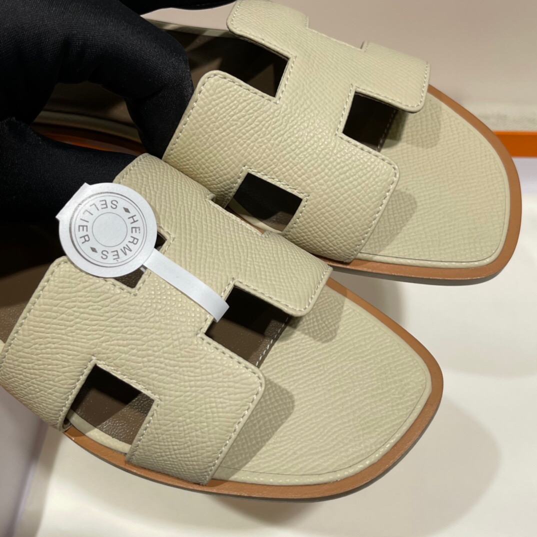 愛馬仕拖鞋 Hong Kong Hermes Epsom Oran sandal 10 Craie 奶昔白