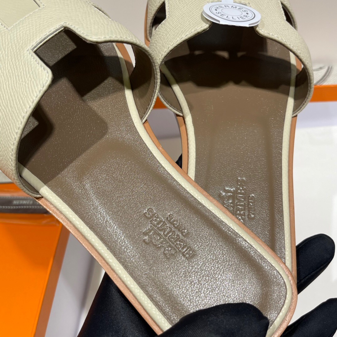 愛馬仕拖鞋 Hong Kong Hermes Epsom Oran sandal 10 Craie 奶昔白