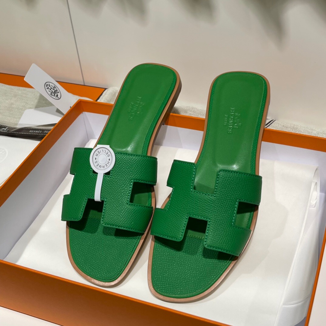 愛馬仕 H拖鞋 Tokyo, Japan Hermes Epsom Oran涼鞋 6Q Very Emerald 翡翠綠