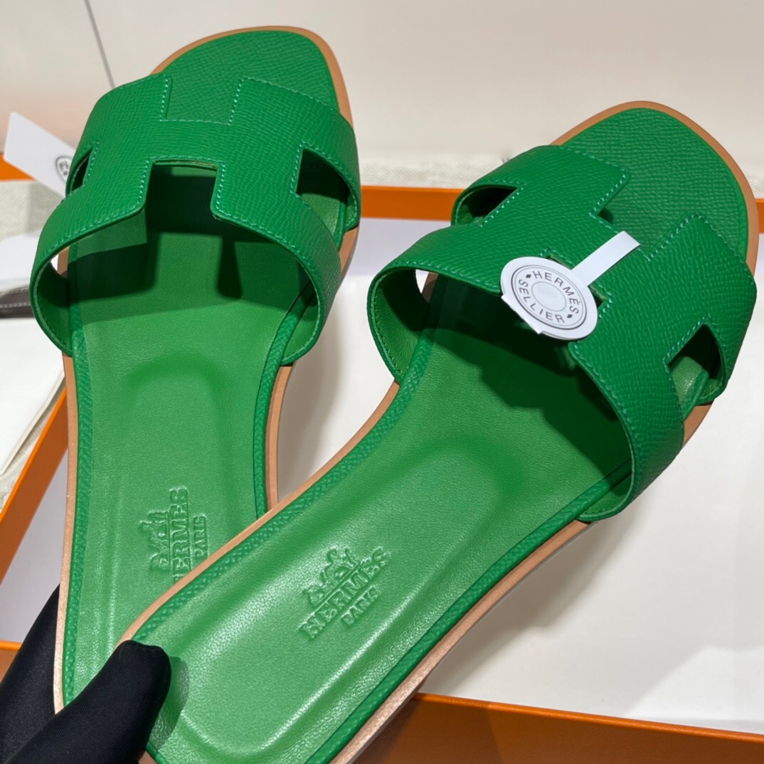 愛馬仕 H拖鞋 Tokyo, Japan Hermes Epsom Oran涼鞋 6Q Very Emerald 翡翠綠
