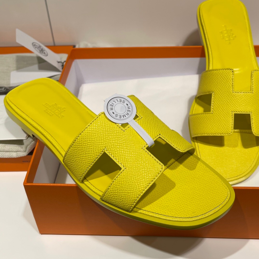 愛馬仕 H拖鞋 Hermes Epsom Oran涼鞋 Oran sandal 9R Lime 檸檬黃
