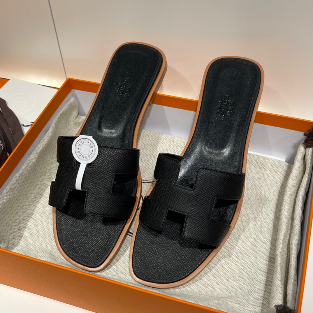 愛馬仕 H拖鞋 Hermes Epsom Oran涼鞋 Oran sandal 黑色