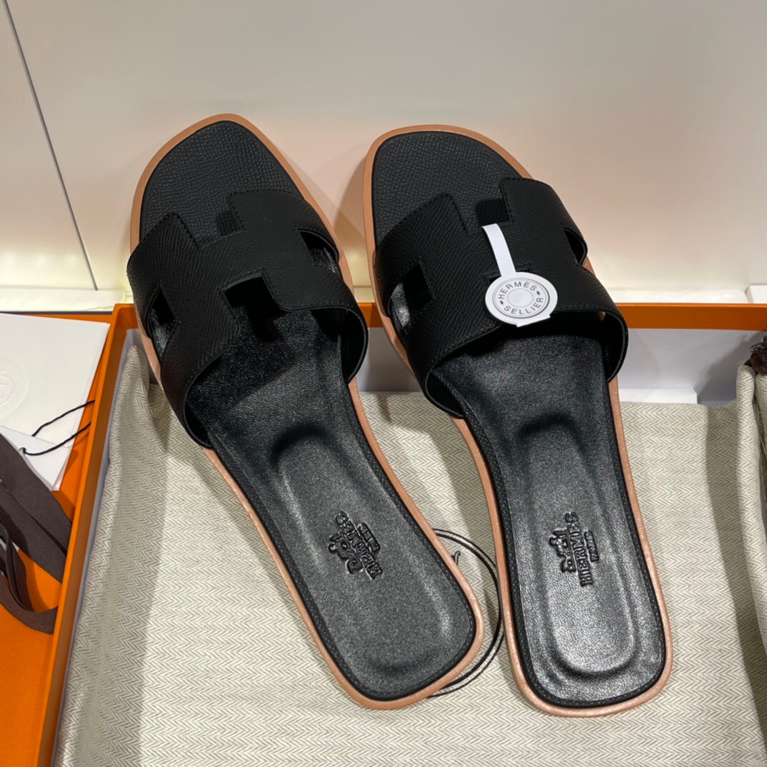 愛馬仕 H拖鞋 Hermes Epsom Oran涼鞋 Oran sandal 黑色