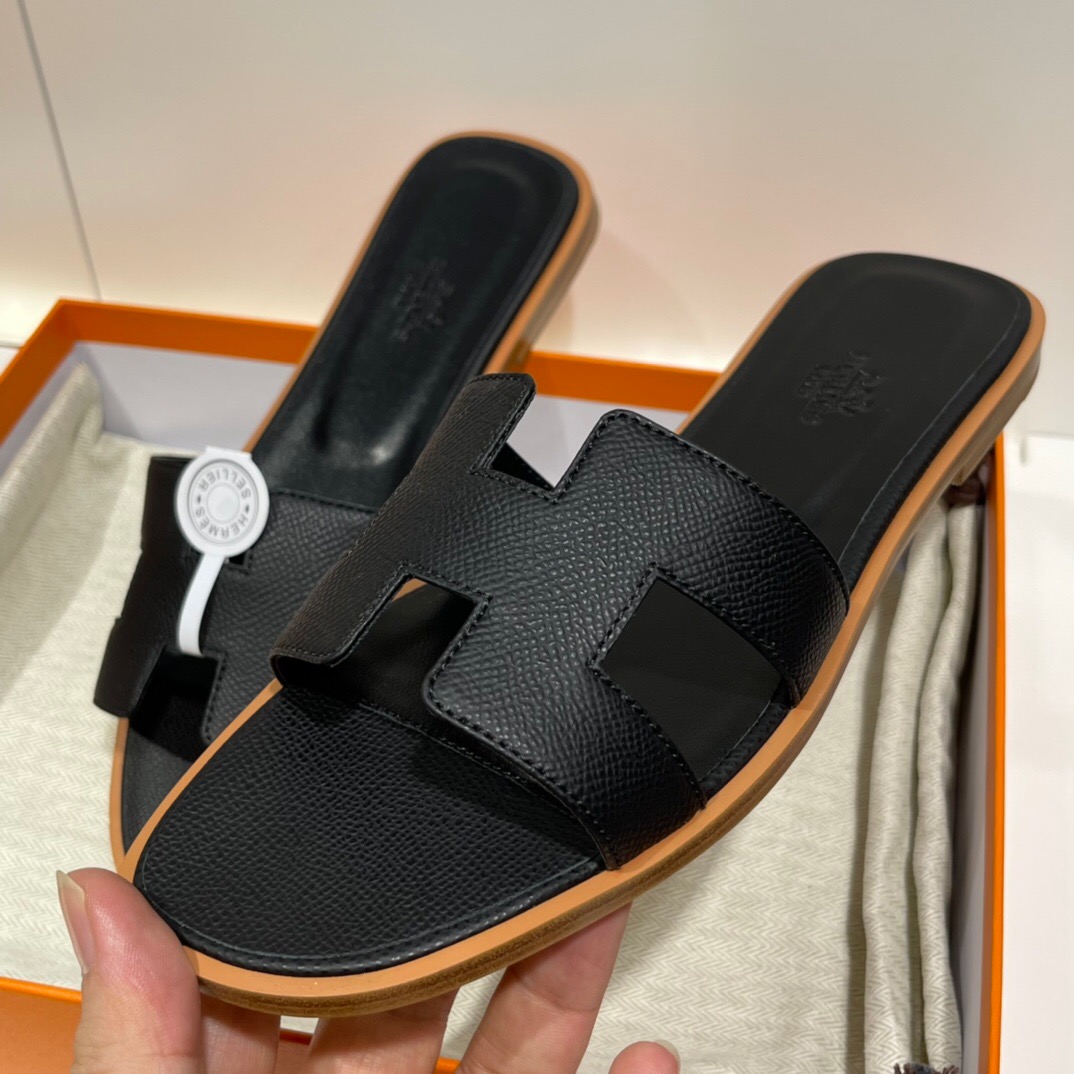 愛馬仕 H拖鞋 Hermes Epsom Oran涼鞋 Oran sandal 黑色