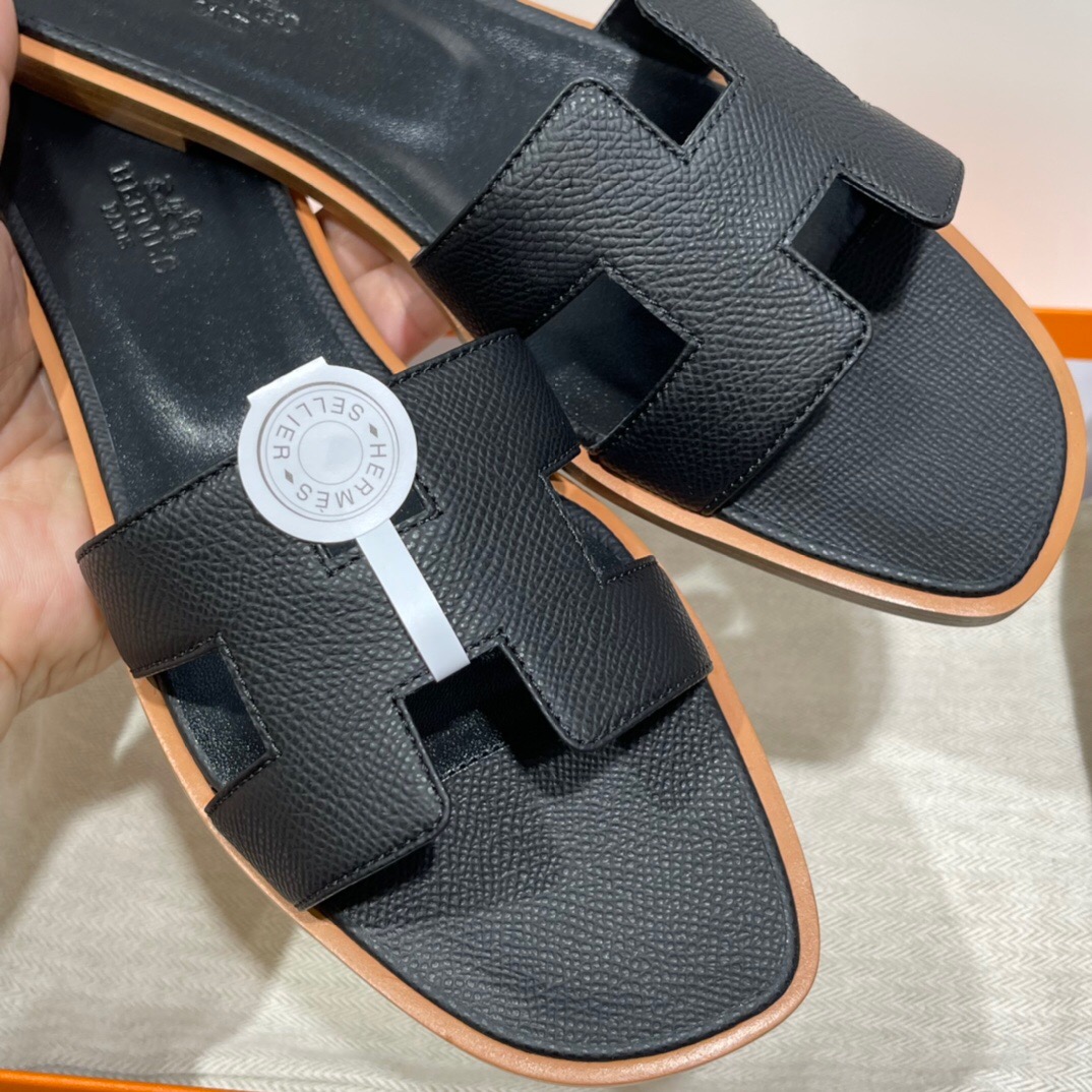 愛馬仕 H拖鞋 Hermes Epsom Oran涼鞋 Oran sandal 黑色