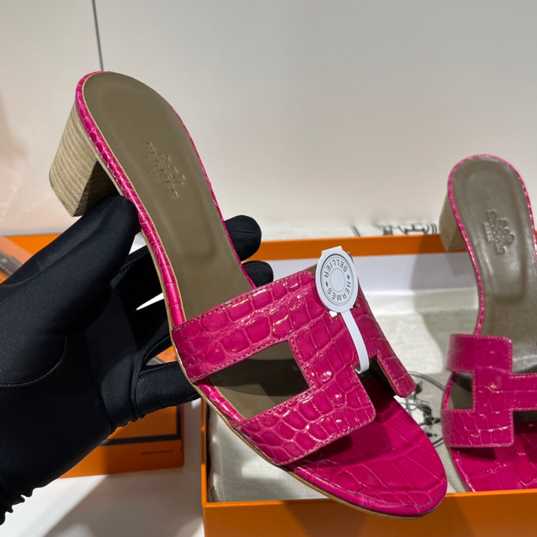 愛馬仕高跟涼鞋 Hermès Shiny Alligator Crocodile Oran sandal