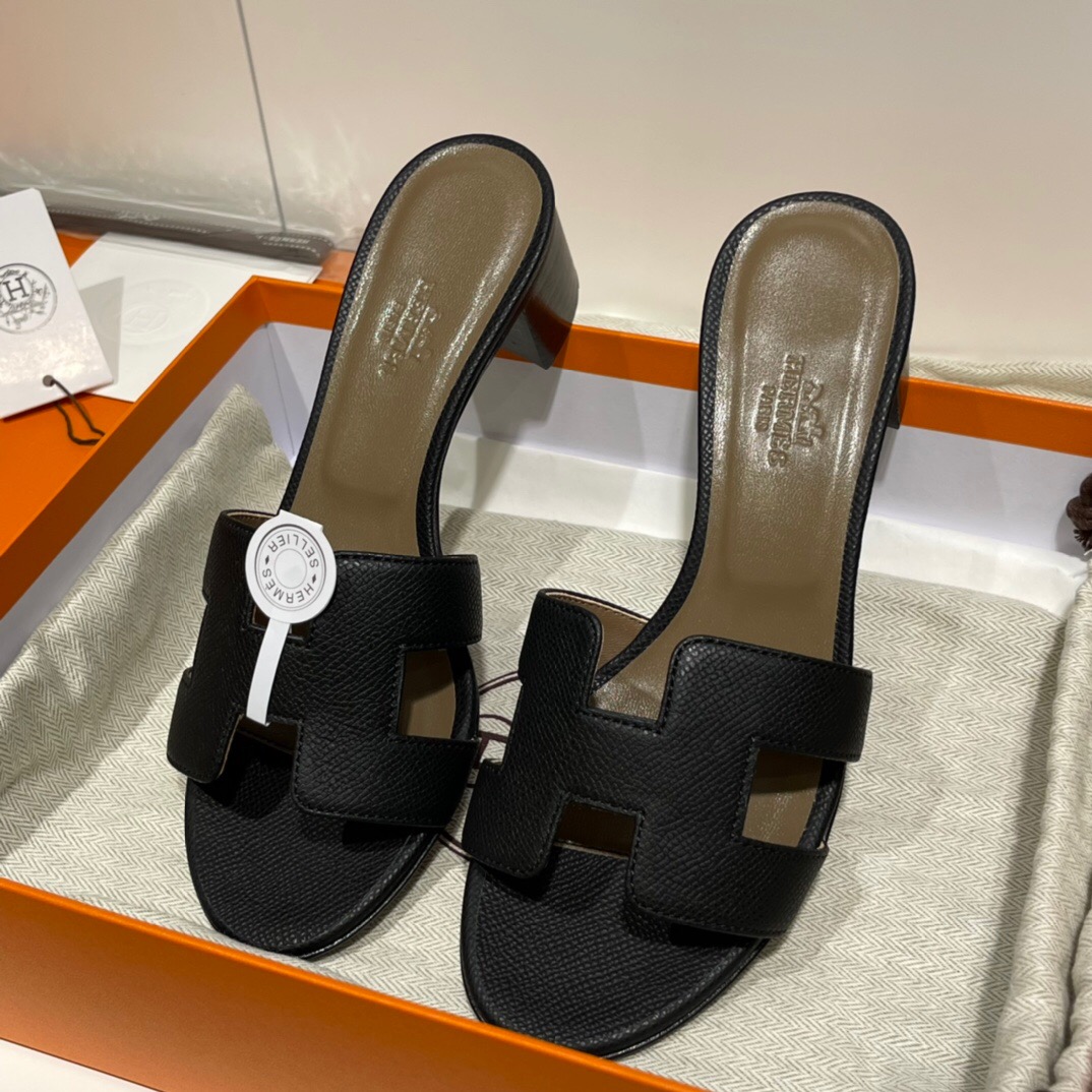 愛馬仕高跟涼鞋價格 Hermès Oran sandal Epsom 89 Noir 黑色