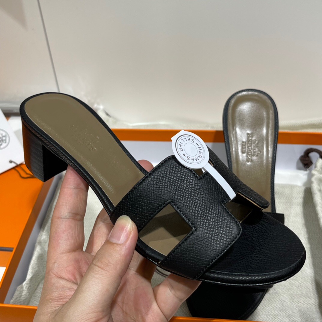 愛馬仕高跟涼鞋價格 Hermès Oran sandal Epsom 89 Noir 黑色