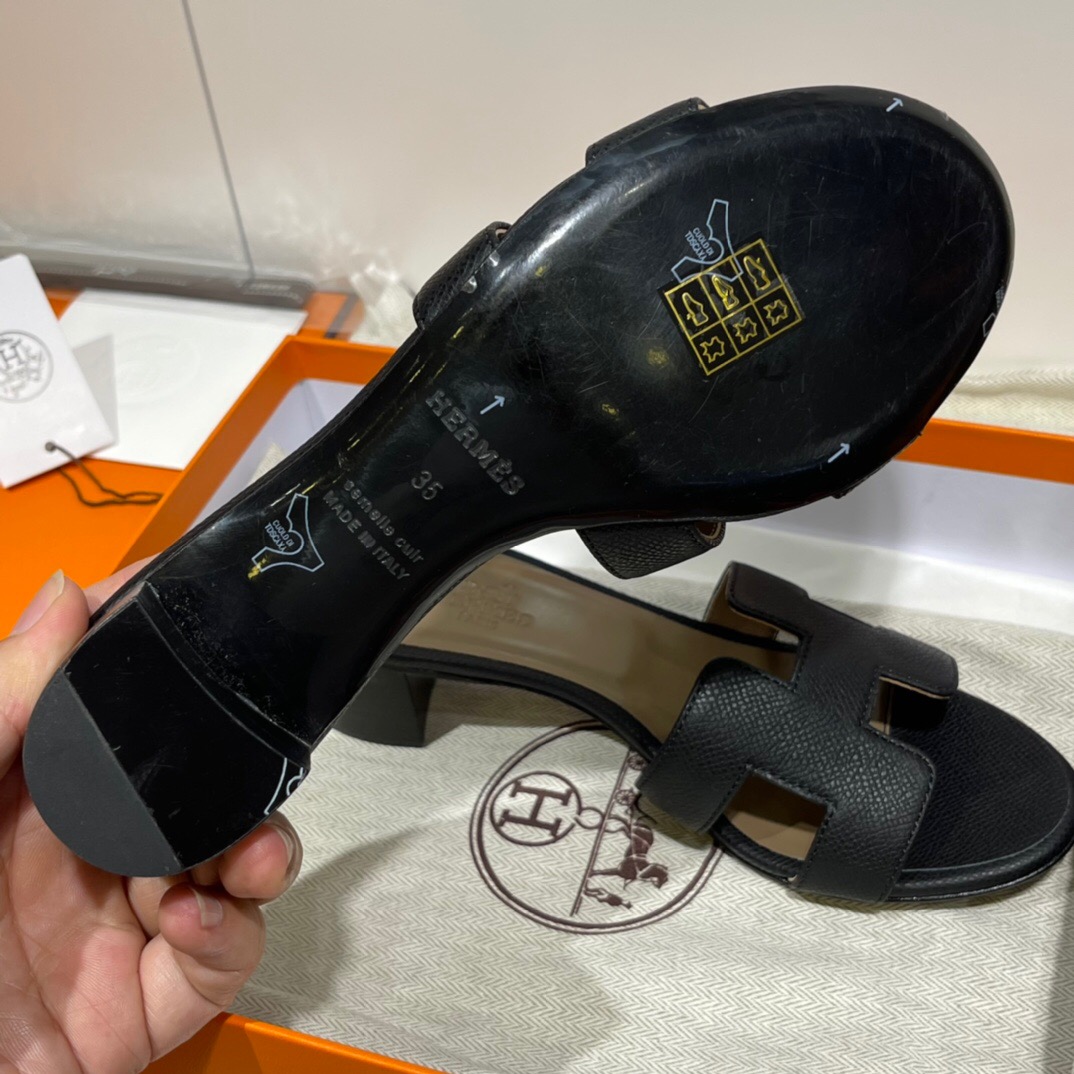 愛馬仕高跟涼鞋價格 Hermès Oran sandal Epsom 89 Noir 黑色