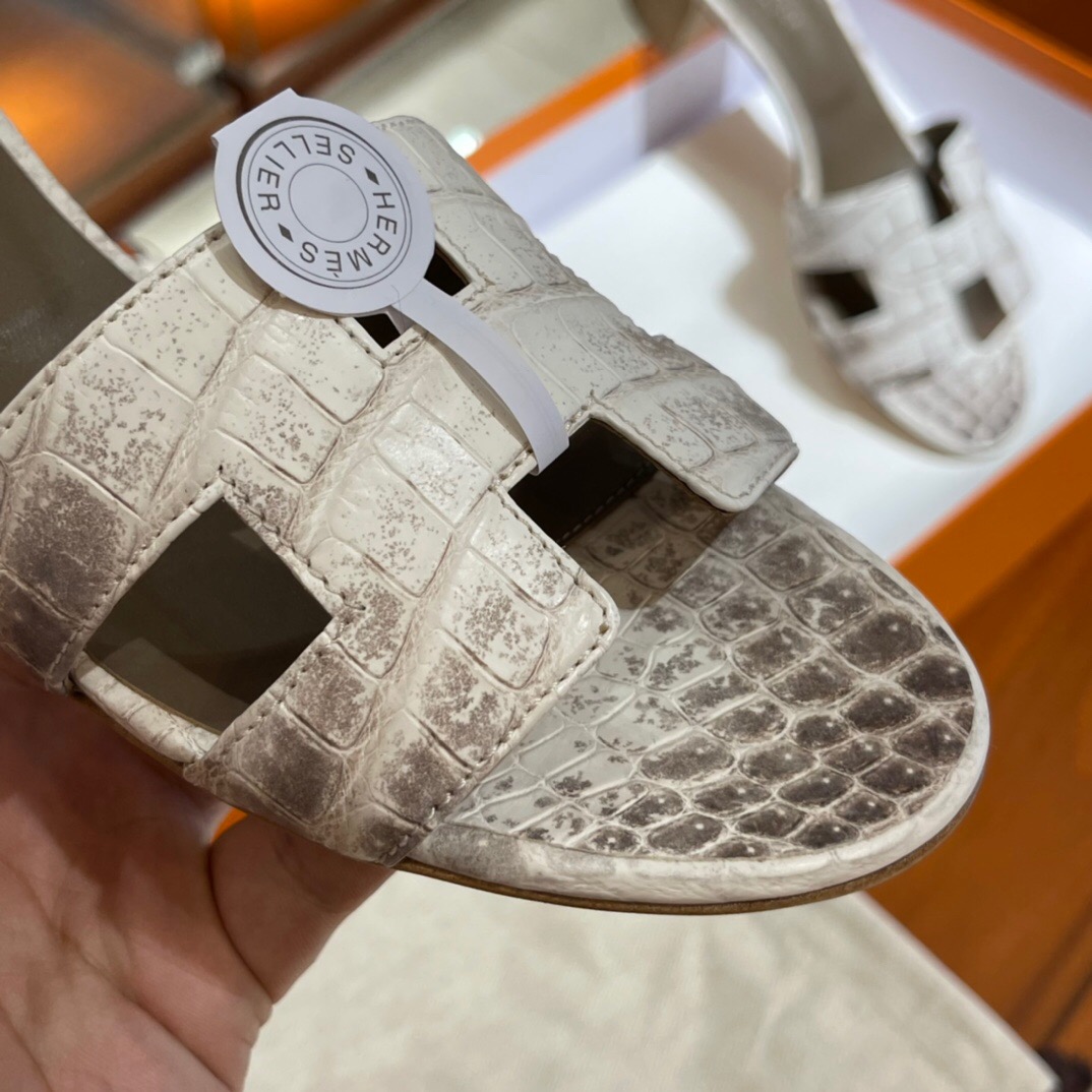 愛馬仕拖鞋女 Hermès Oasis 涼鞋 Oran sandal 喜馬拉雅 BLANC Himalayan Crocodile
