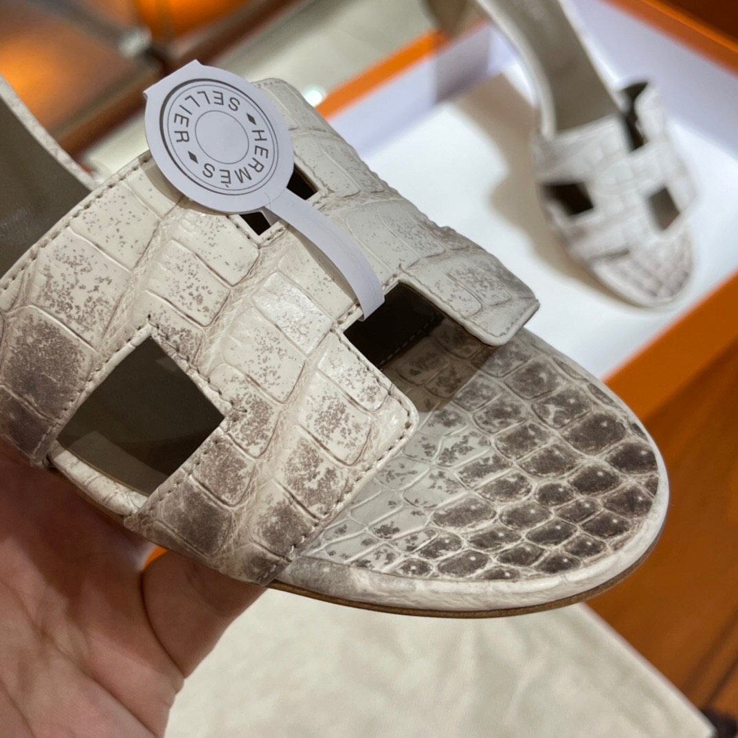 愛馬仕拖鞋女 Hermès Oasis 涼鞋 Oran sandal 喜馬拉雅 BLANC Himalayan Crocodile