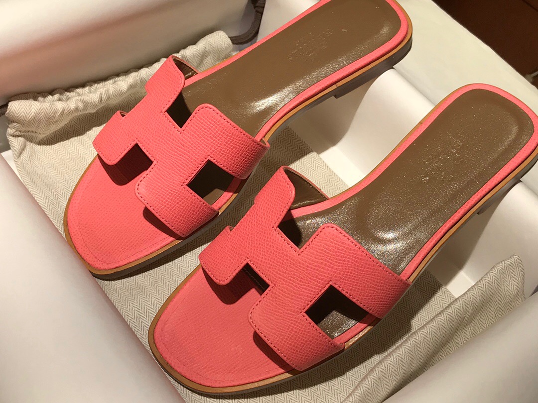 愛馬仕Oran 涼鞋 拖鞋 Hermes Epsom Oran sandal 8W Rose Azalee