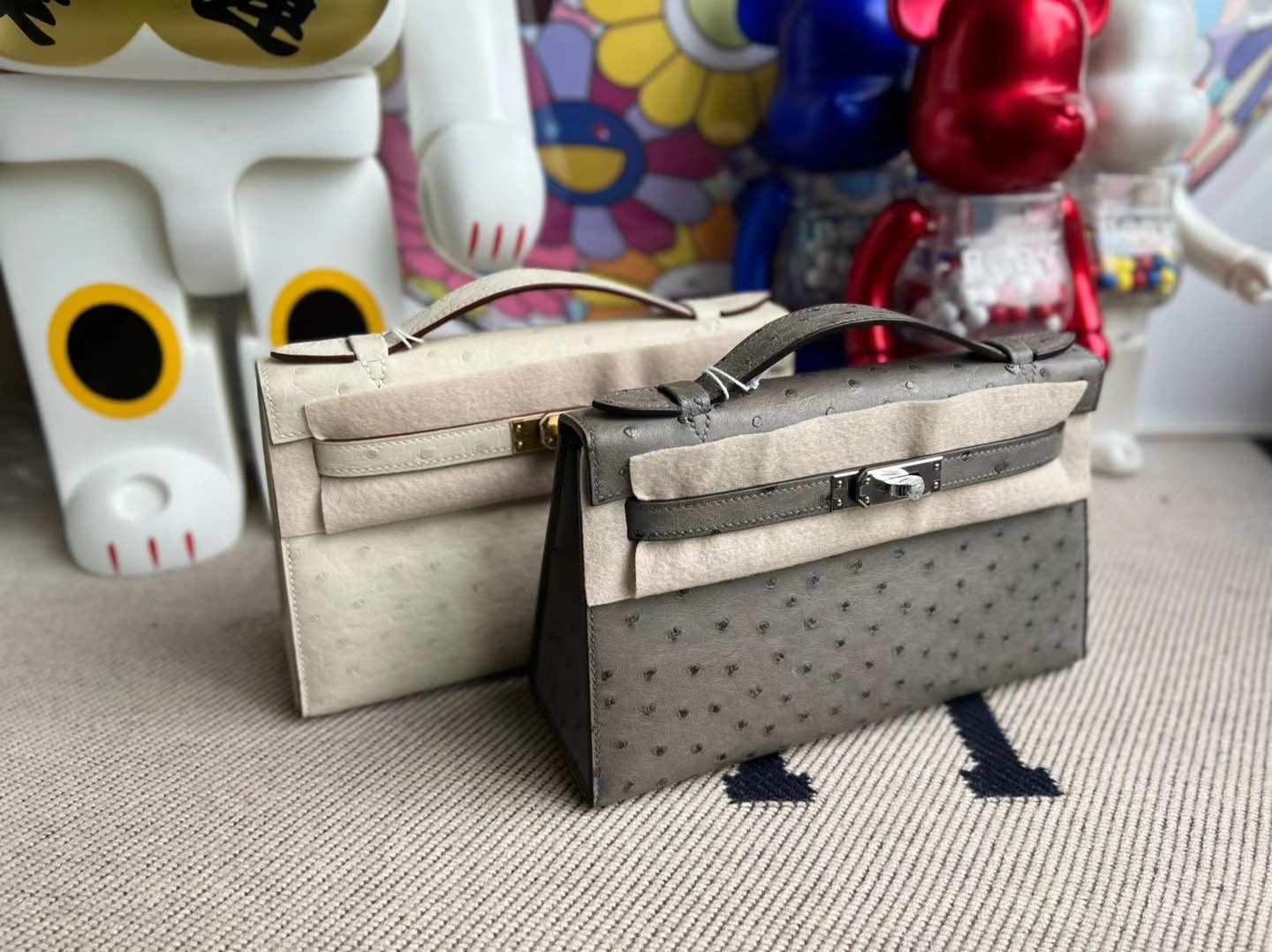 Saudi Arabia Hermes MiniKelly Pochette Ostrich 鴕鳥皮 8F Gris Étain 錫器灰 銀扣