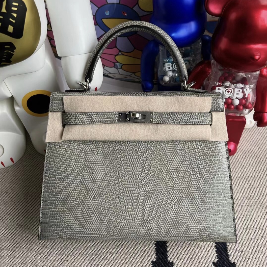 Dubai Hermes Kelly 25cm 81 Gris Tourterelle Lizard 原装进口蜥蜴皮 银扣