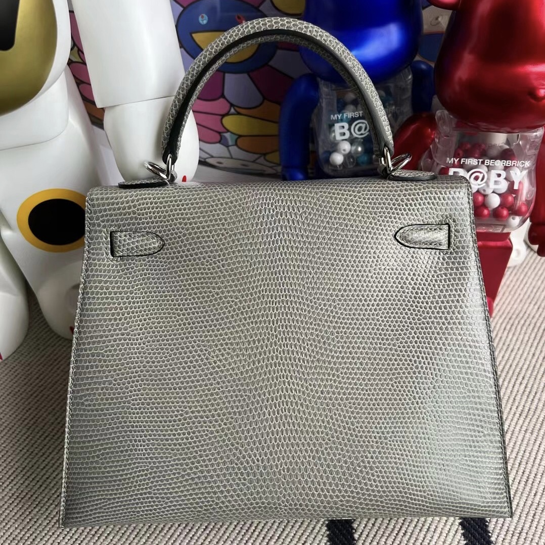 Dubai Hermes Kelly 25cm 81 Gris Tourterelle Lizard 原装进口蜥蜴皮 银扣