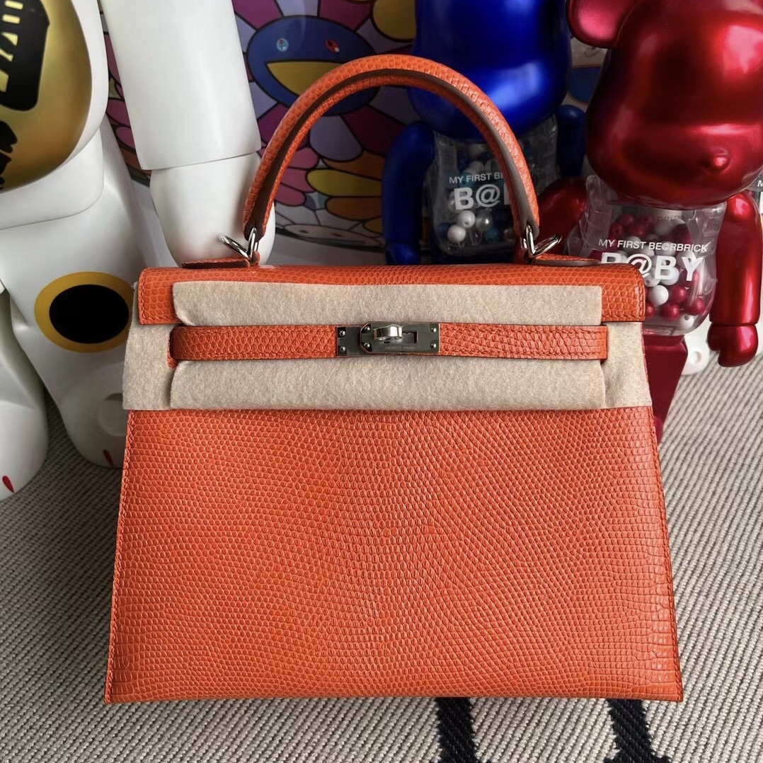 Saudi Arabia Hermes Kelly 25cm 93 Orange 橙色 Lizard 原裝進口蜥蜴皮 銀扣