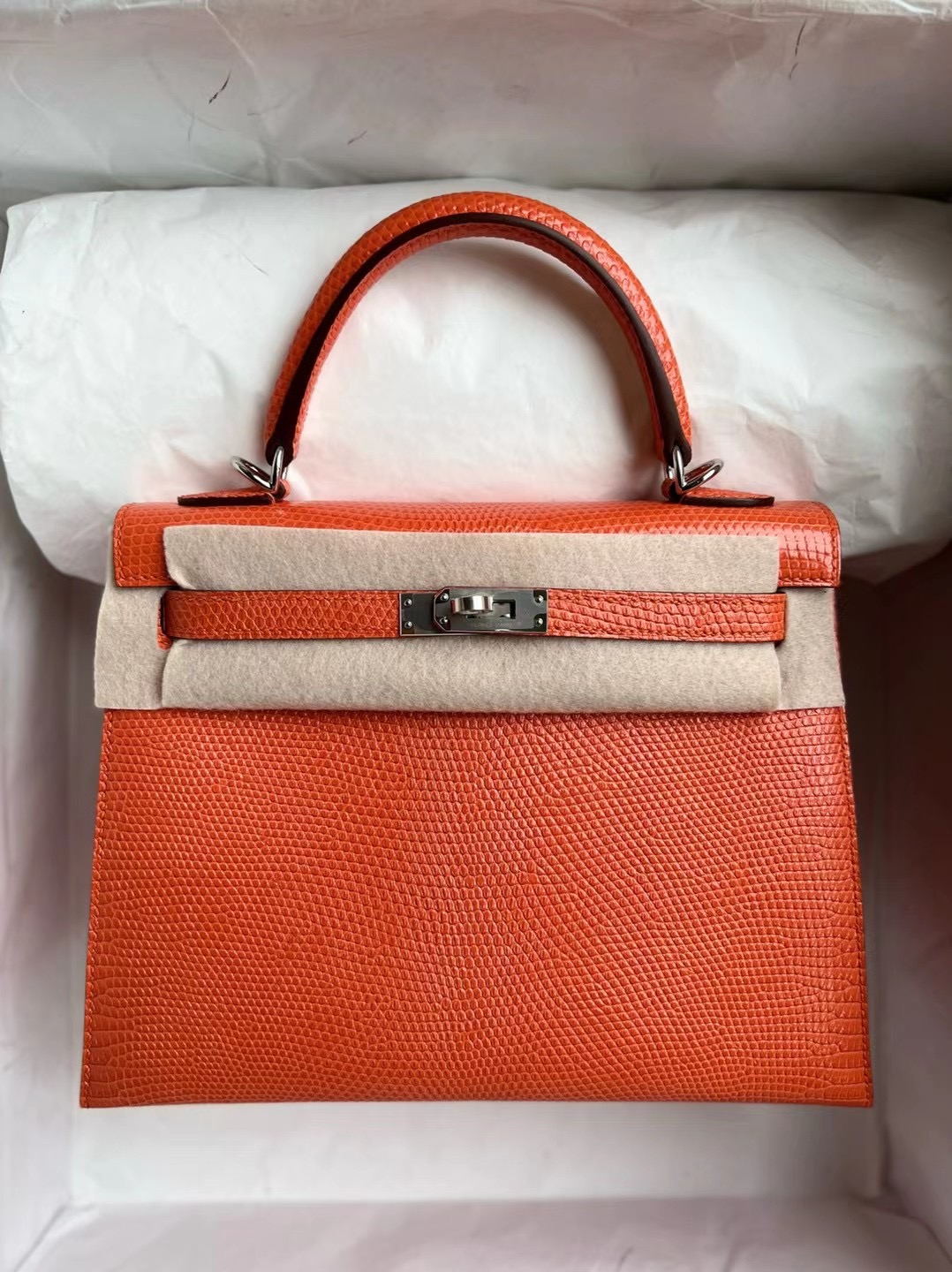 Saudi Arabia Hermes Kelly 25cm 93 Orange 橙色 Lizard 原裝進口蜥蜴皮 銀扣