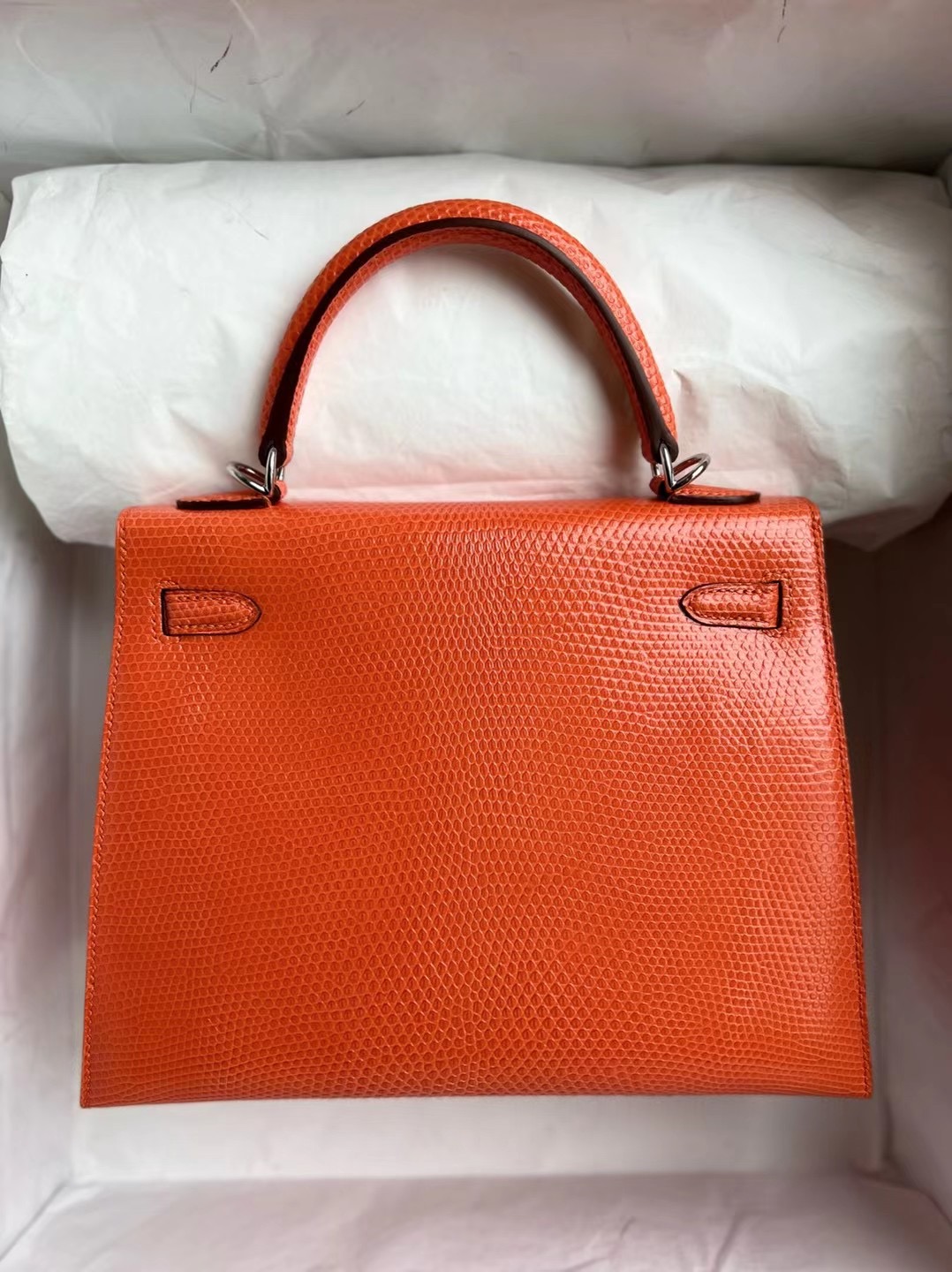 Saudi Arabia Hermes Kelly 25cm 93 Orange 橙色 Lizard 原裝進口蜥蜴皮 銀扣