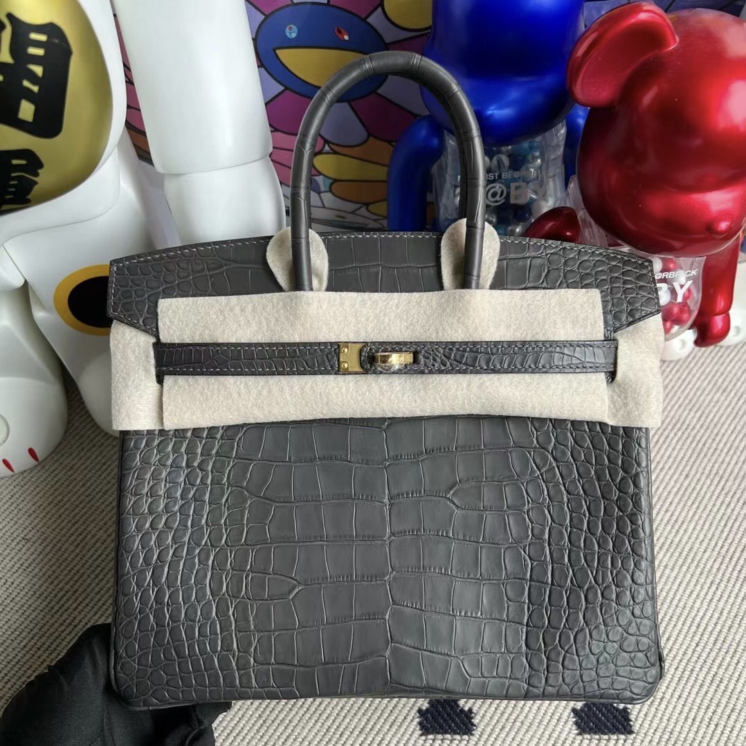 Indonesia Hermes Birkin 25cm 88 Graphite 石墨灰霧面方塊 美洲鱷魚