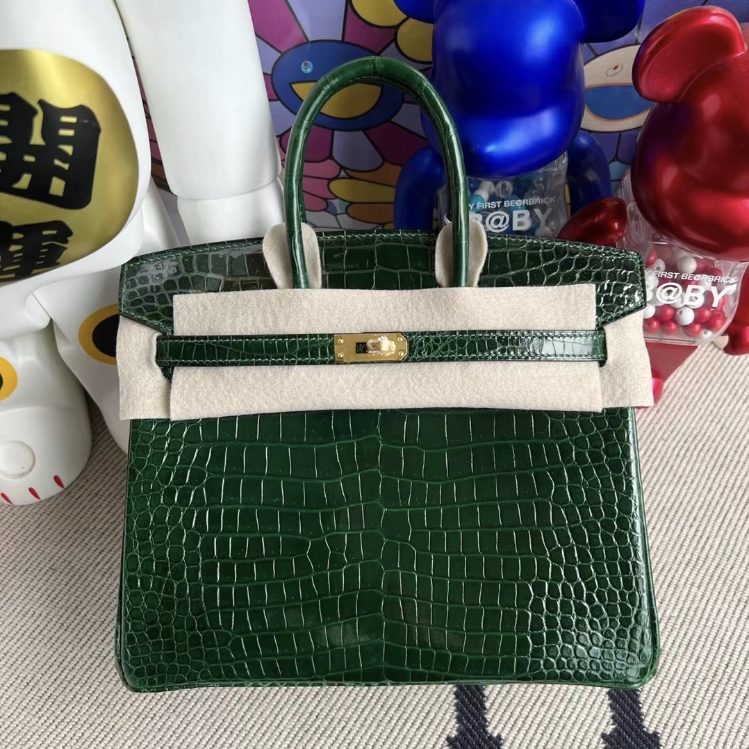 Indonesia Hermes Birkin 25cm 亮面倒V 澳洲灣鱷 67 Vert Fonce 祖母綠