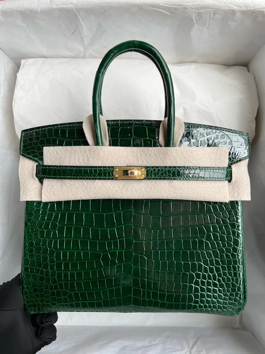 Indonesia Hermes Birkin 25cm 亮面倒V 澳洲灣鱷 67 Vert Fonce 祖母綠