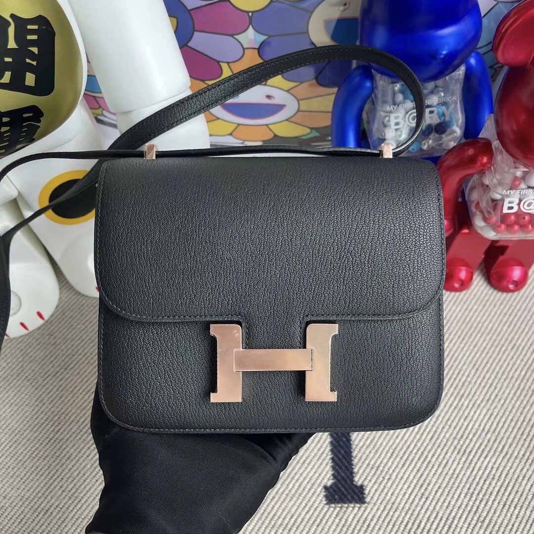 香港 Hong Kong Hermes Constance 19cm Chevre 山羊皮 89 黑色 Noir 玫瑰金扣 RGHW