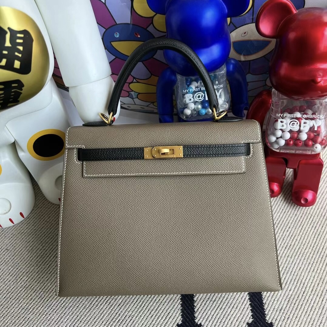 Vietnam Hermes Kelly 25cm Epsom HSS 18 Etoupe+89 黑色 Noir 磨砂金扣